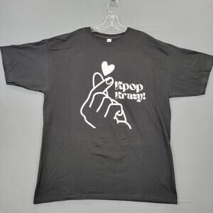 Kpop Korean Finger Heart Love Sign Black T-Shirt XL Short Sleeve Unisex Cotton